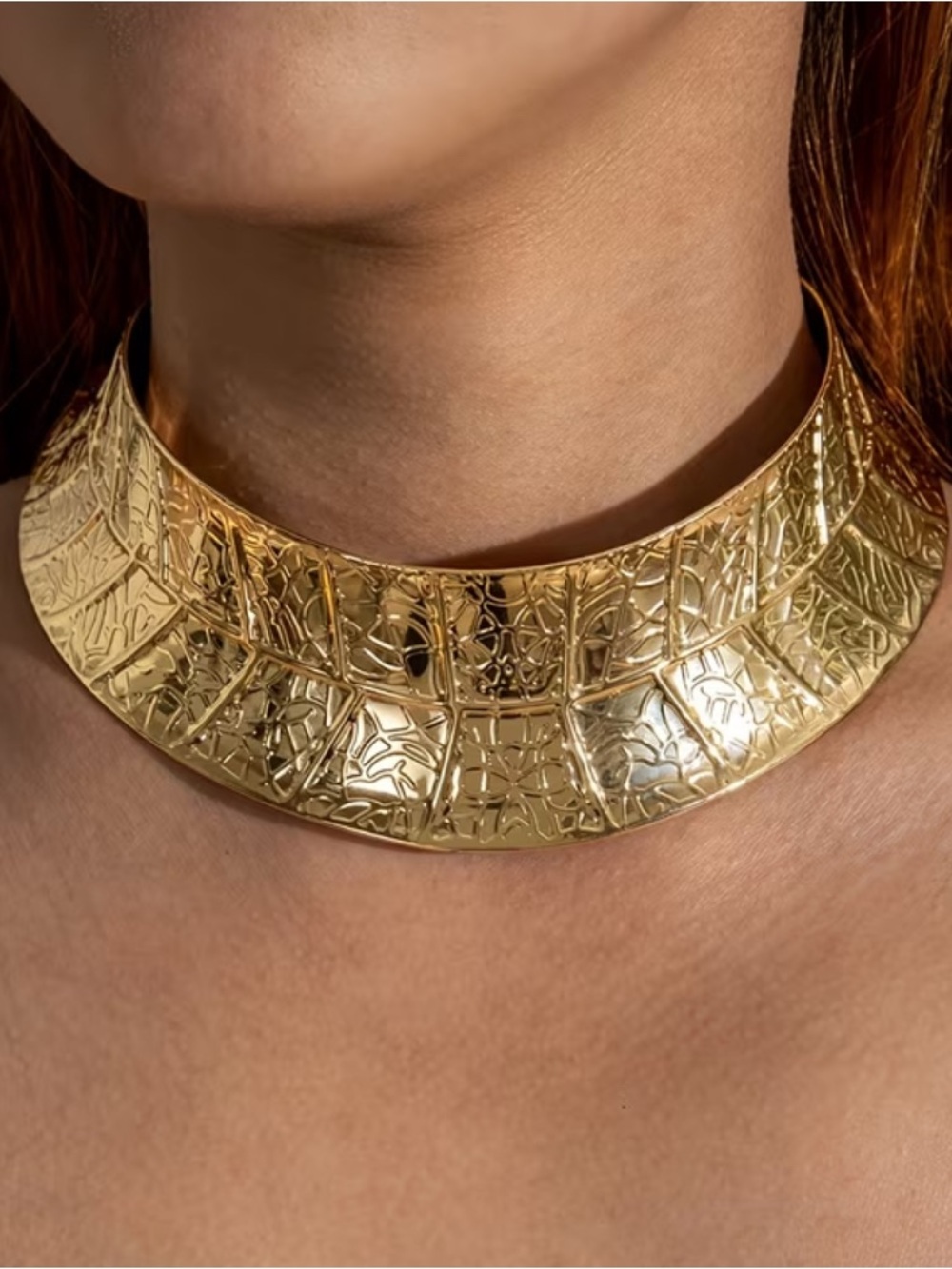 Gold Embossed Statement Collar Necklace
